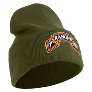 U.S. Army 1st Ranger Battalion Logo Embroidered 12 Inch Solid Knit Cuff Long Beanie Made in USA - Olive OSFM