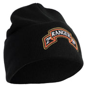 U.S. Army 2nd Ranger Battalion Logo Embroidered 12 Inch Solid Knit Cuff Long Beanie Made in USA - Black OSFM