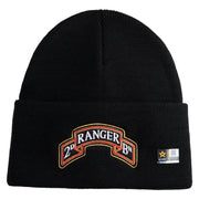 U.S. Army 2nd Ranger Battalion Logo Embroidered 12 Inch Solid Knit Cuff Long Beanie Made in USA - Black OSFM