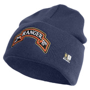 U.S. Army 2nd Ranger Battalion Logo Embroidered 12 Inch Solid Knit Cuff Long Beanie Made in USA - Navy OSFM
