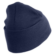 U.S. Army 2nd Ranger Battalion Logo Embroidered 12 Inch Solid Knit Cuff Long Beanie Made in USA - Navy OSFM