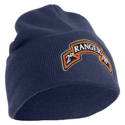 U.S. Army 2nd Ranger Battalion Logo Embroidered 12 Inch Solid Knit Cuff Long Beanie Made in USA - Navy OSFM