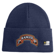 U.S. Army 2nd Ranger Battalion Logo Embroidered 12 Inch Solid Knit Cuff Long Beanie Made in USA - Navy OSFM