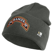 U.S. Army 2nd Ranger Battalion Logo Embroidered 12 Inch Solid Knit Cuff Long Beanie Made in USA - Charcoal OSFM