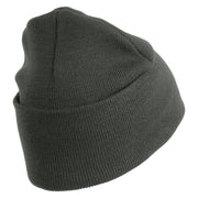 U.S. Army 2nd Ranger Battalion Logo Embroidered 12 Inch Solid Knit Cuff Long Beanie Made in USA - Charcoal OSFM