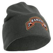U.S. Army 2nd Ranger Battalion Logo Embroidered 12 Inch Solid Knit Cuff Long Beanie Made in USA - Charcoal OSFM