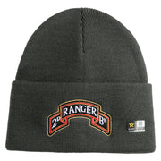 U.S. Army 2nd Ranger Battalion Logo Embroidered 12 Inch Solid Knit Cuff Long Beanie Made in USA - Charcoal OSFM