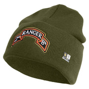U.S. Army 2nd Ranger Battalion Logo Embroidered 12 Inch Solid Knit Cuff Long Beanie Made in USA - Olive OSFM