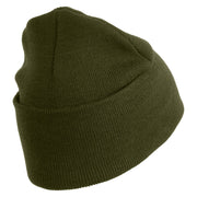 U.S. Army 2nd Ranger Battalion Logo Embroidered 12 Inch Solid Knit Cuff Long Beanie Made in USA - Olive OSFM
