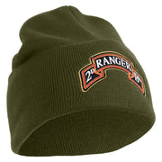 U.S. Army 2nd Ranger Battalion Logo Embroidered 12 Inch Solid Knit Cuff Long Beanie Made in USA - Olive OSFM