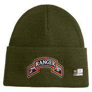 U.S. Army 2nd Ranger Battalion Logo Embroidered 12 Inch Solid Knit Cuff Long Beanie Made in USA - Olive OSFM