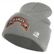 U.S. Army 3rd Ranger Battalion Logo Embroidered 12 Inch Solid Knit Cuff Long Beanie Made in USA - Dark-Ash OSFM