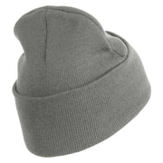 U.S. Army 3rd Ranger Battalion Logo Embroidered 12 Inch Solid Knit Cuff Long Beanie Made in USA - Dark-Ash OSFM