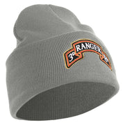 U.S. Army 3rd Ranger Battalion Logo Embroidered 12 Inch Solid Knit Cuff Long Beanie Made in USA - Dark-Ash OSFM