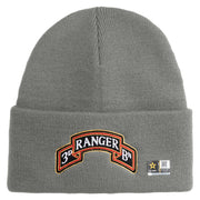 U.S. Army 3rd Ranger Battalion Logo Embroidered 12 Inch Solid Knit Cuff Long Beanie Made in USA - Dark-Ash OSFM