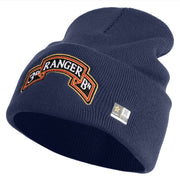 U.S. Army 3rd Ranger Battalion Logo Embroidered 12 Inch Solid Knit Cuff Long Beanie Made in USA - Navy OSFM