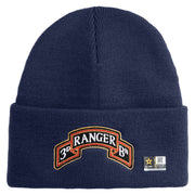 U.S. Army 3rd Ranger Battalion Logo Embroidered 12 Inch Solid Knit Cuff Long Beanie Made in USA - Navy OSFM