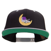 Astronaut on the Moon Embroidered Wool Blend 2 Tone Classic Snapback - Black-Silver OSFM