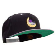 Astronaut on the Moon Embroidered Wool Blend 2 Tone Classic Snapback - Black-Silver OSFM