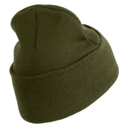 U.S. Army 3rd Ranger Battalion Logo Embroidered 12 Inch Solid Knit Cuff Long Beanie Made in USA - Olive OSFM