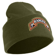 U.S. Army 3rd Ranger Battalion Logo Embroidered 12 Inch Solid Knit Cuff Long Beanie Made in USA - Olive OSFM