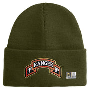U.S. Army 3rd Ranger Battalion Logo Embroidered 12 Inch Solid Knit Cuff Long Beanie Made in USA - Olive OSFM