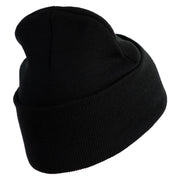 U.S. Army 3rd Ranger Battalion Logo Embroidered 12 Inch Solid Knit Cuff Long Beanie Made in USA - Black OSFM