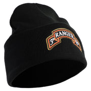U.S. Army 3rd Ranger Battalion Logo Embroidered 12 Inch Solid Knit Cuff Long Beanie Made in USA - Black OSFM