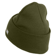 U.S. Army Paratrooper and Ranger Badge Logo Embroidered 12 Inch Solid Knit Cuff Long Beanie Made in USA - Olive OSFM