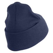 U.S. Army Paratrooper and Ranger Badge Logo Embroidered 12 Inch Solid Knit Cuff Long Beanie Made in USA - Navy OSFM