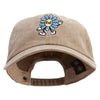 Happy Flower Character Embroidered Unstructured Pigment Dyed Cotton Cap - Dk-Beige OSFM