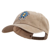 Happy Flower Character Embroidered Unstructured Pigment Dyed Cotton Cap - Dk-Beige OSFM