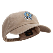 Happy Flower Character Embroidered Unstructured Pigment Dyed Cotton Cap - Dk-Beige OSFM