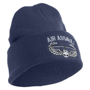 U.S. Army Air Assualt Badge Logo Embroidered 12 Inch Solid Knit Cuff Long Beanie Made in USA - Navy OSFM