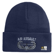 U.S. Army Air Assualt Badge Logo Embroidered 12 Inch Solid Knit Cuff Long Beanie Made in USA - Navy OSFM