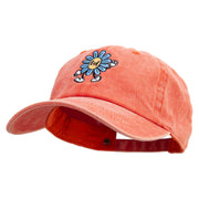 Happy Flower Character Embroidered Unstructured Pigment Dyed Cotton Cap - Orange OSFM