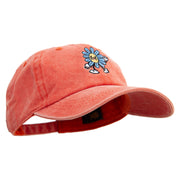 Happy Flower Character Embroidered Unstructured Pigment Dyed Cotton Cap - Orange OSFM