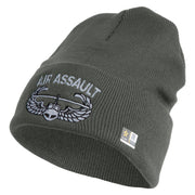 U.S. Army Air Assualt Badge Logo Embroidered 12 Inch Solid Knit Cuff Long Beanie Made in USA - Charcoal OSFM