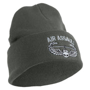U.S. Army Air Assualt Badge Logo Embroidered 12 Inch Solid Knit Cuff Long Beanie Made in USA - Charcoal OSFM
