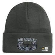 U.S. Army Air Assualt Badge Logo Embroidered 12 Inch Solid Knit Cuff Long Beanie Made in USA - Charcoal OSFM