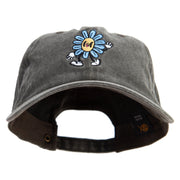 Happy Flower Character Embroidered Unstructured Pigment Dyed Cotton Cap - Black OSFM