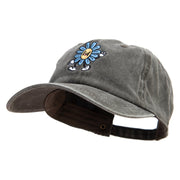 Happy Flower Character Embroidered Unstructured Pigment Dyed Cotton Cap - Black OSFM