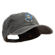 Happy Flower Character Embroidered Unstructured Pigment Dyed Cotton Cap - Black OSFM