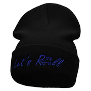 Let's Roll Embroidered 12 Inch Long Knitted Beanie