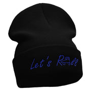 Let's Roll Embroidered 12 Inch Long Knitted Beanie