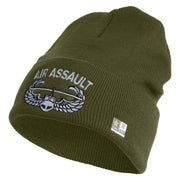 U.S. Army Air Assualt Badge Logo Embroidered 12 Inch Solid Knit Cuff Long Beanie Made in USA - Olive OSFM