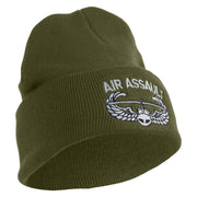 U.S. Army Air Assualt Badge Logo Embroidered 12 Inch Solid Knit Cuff Long Beanie Made in USA - Olive OSFM