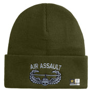 U.S. Army Air Assualt Badge Logo Embroidered 12 Inch Solid Knit Cuff Long Beanie Made in USA - Olive OSFM