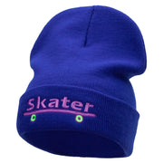 Skater Embroidered 12 Inch Long Knitted Beanie