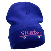 Skater Embroidered 12 Inch Long Knitted Beanie